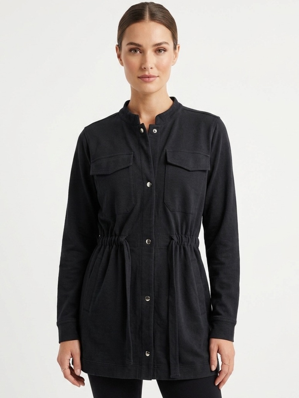 Four Threads Black Snap Front Drawstring Utility Jacket